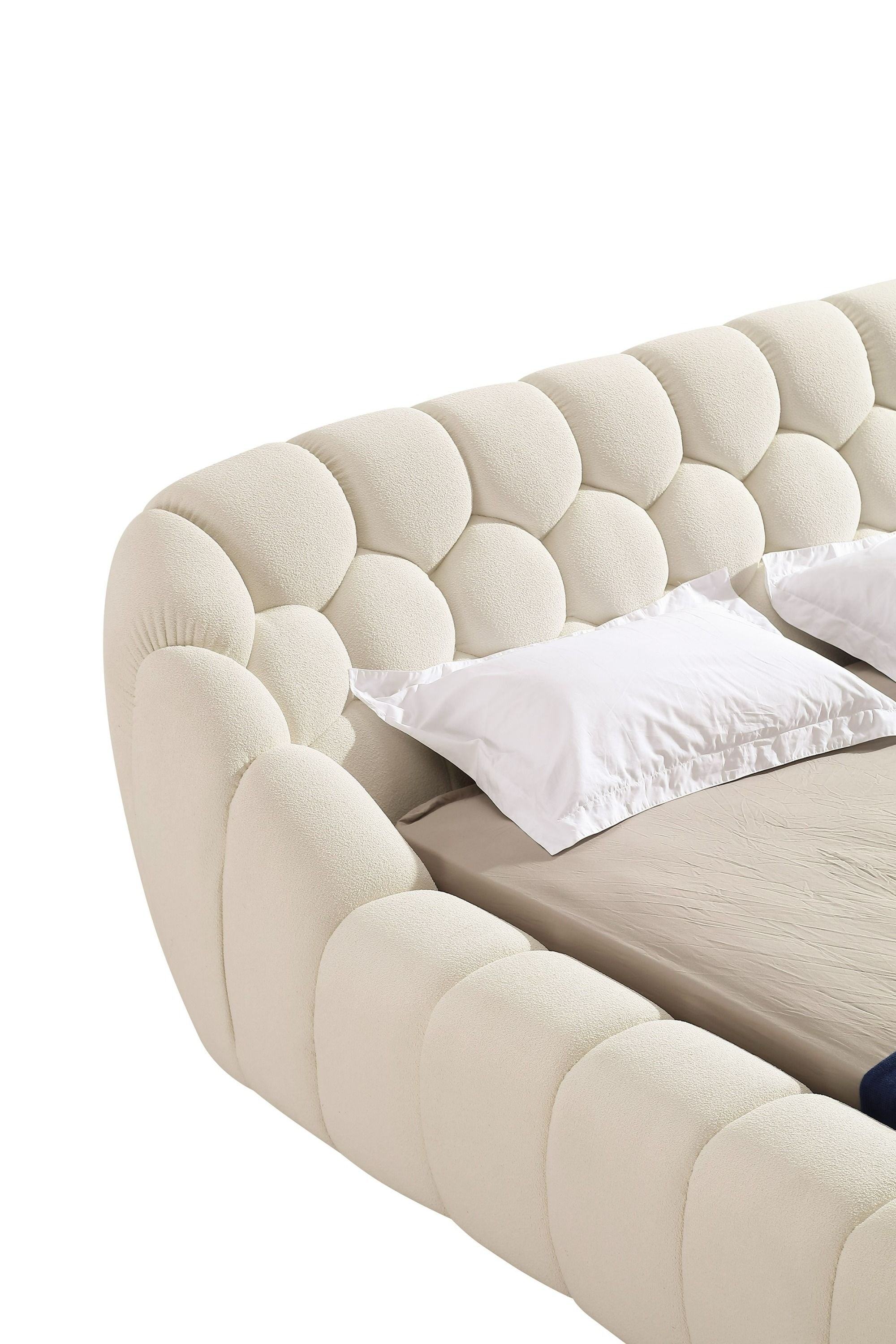 Curvy Bubble Modern Off-White Fabric Bed