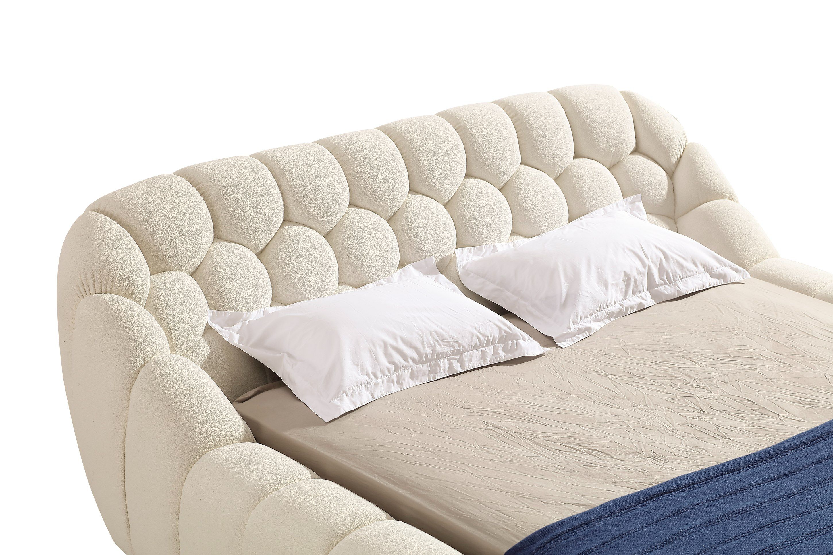 Curvy Bubble Modern Off-White Fabric Bed