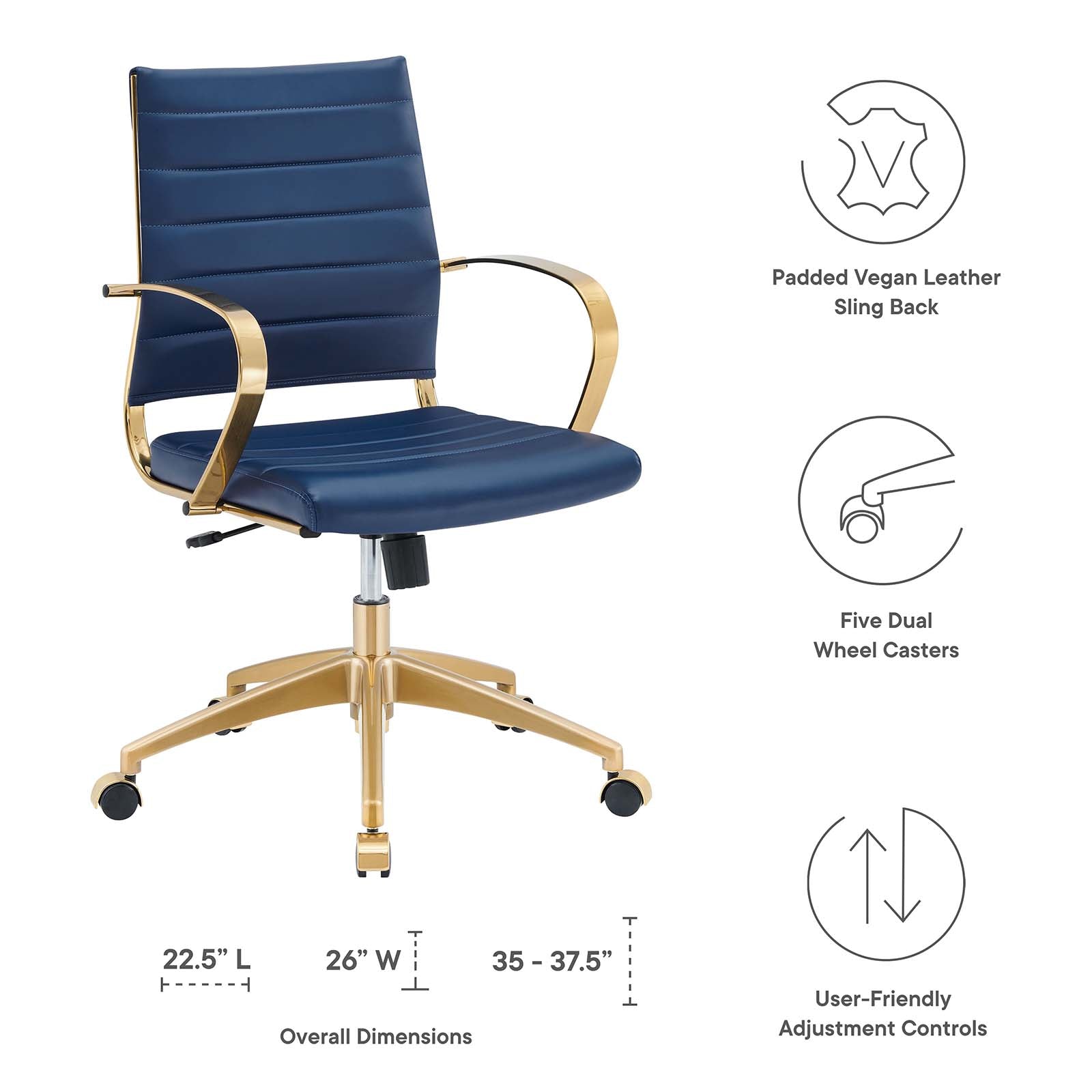 Deluxe Gold Stainless Steel Midback Office Chair