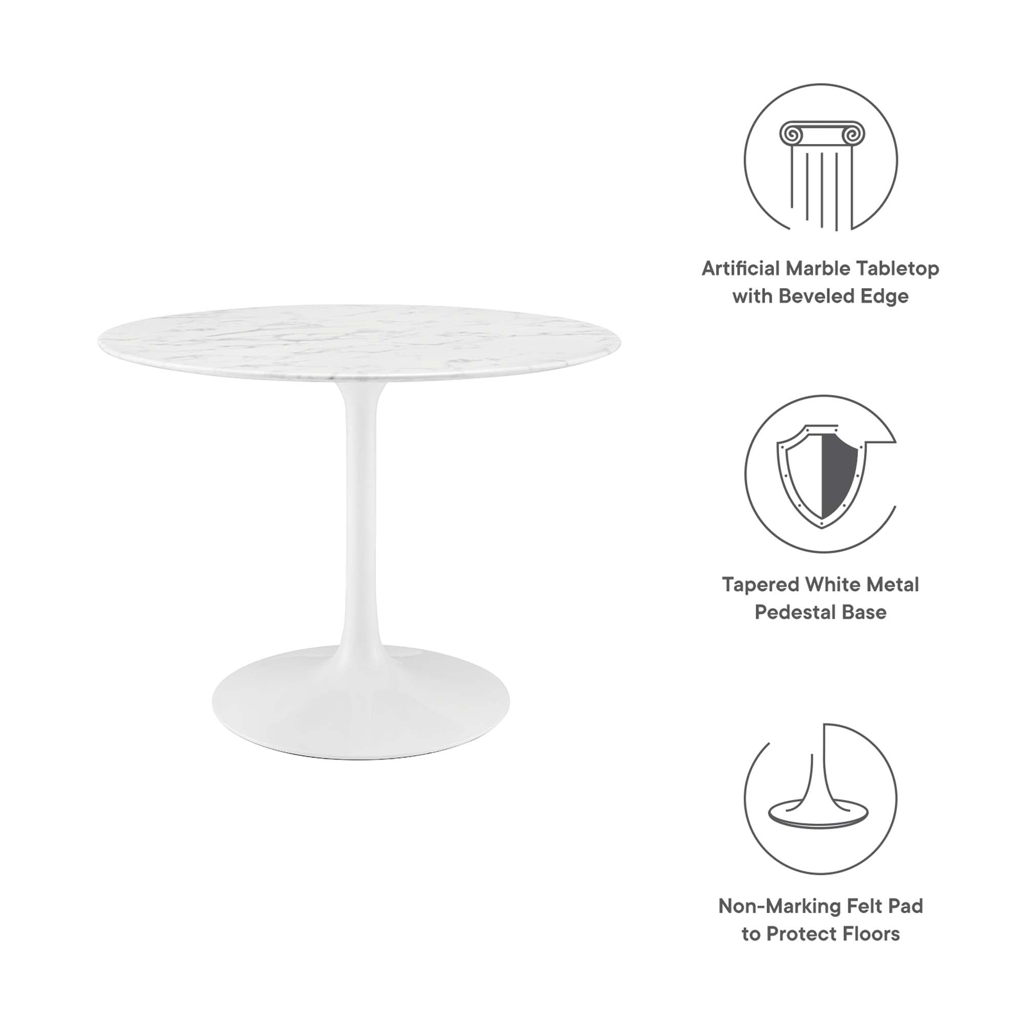 Lippa 40" Round Faux Marble Dining Table in White