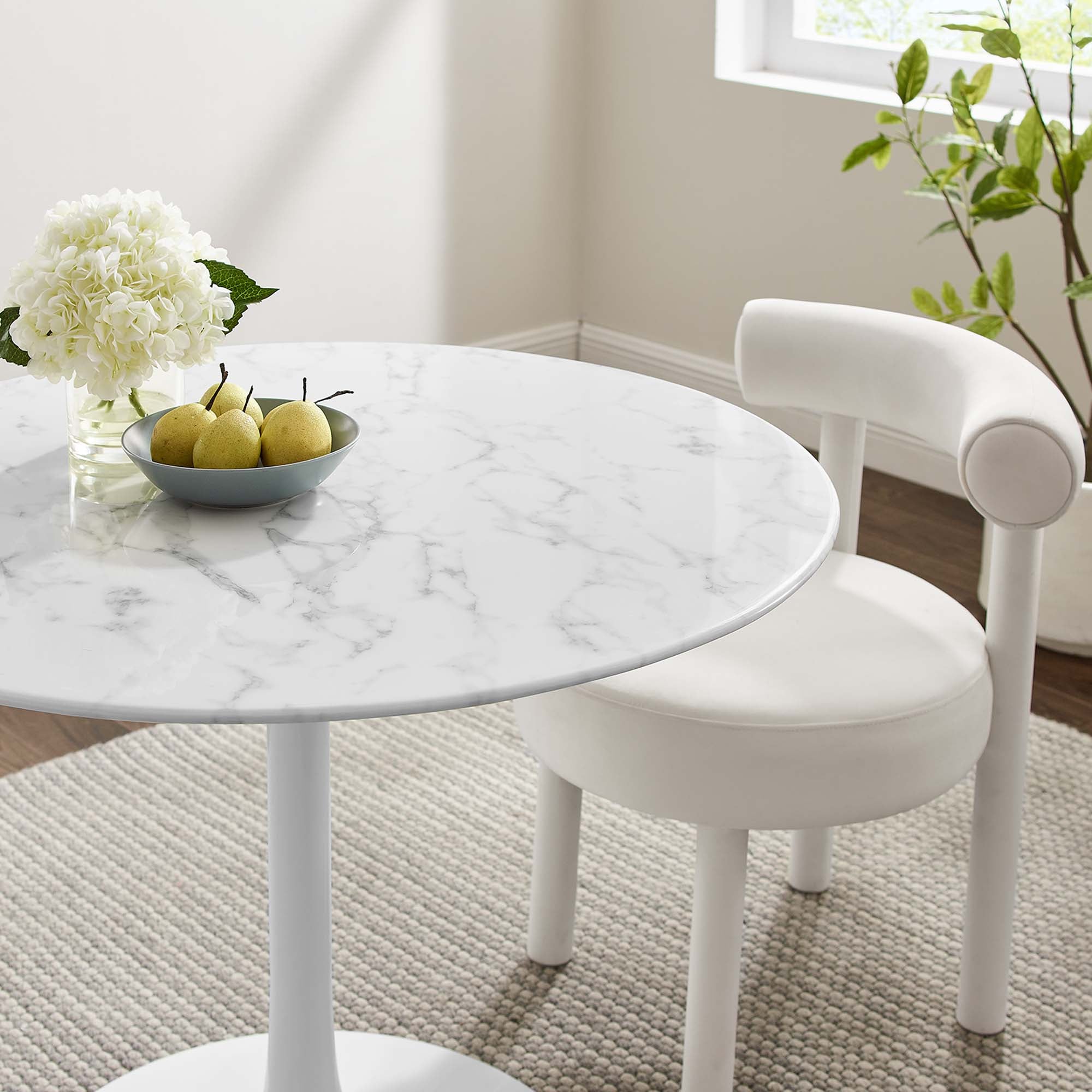 Lippa 40" Round Faux Marble Dining Table in White