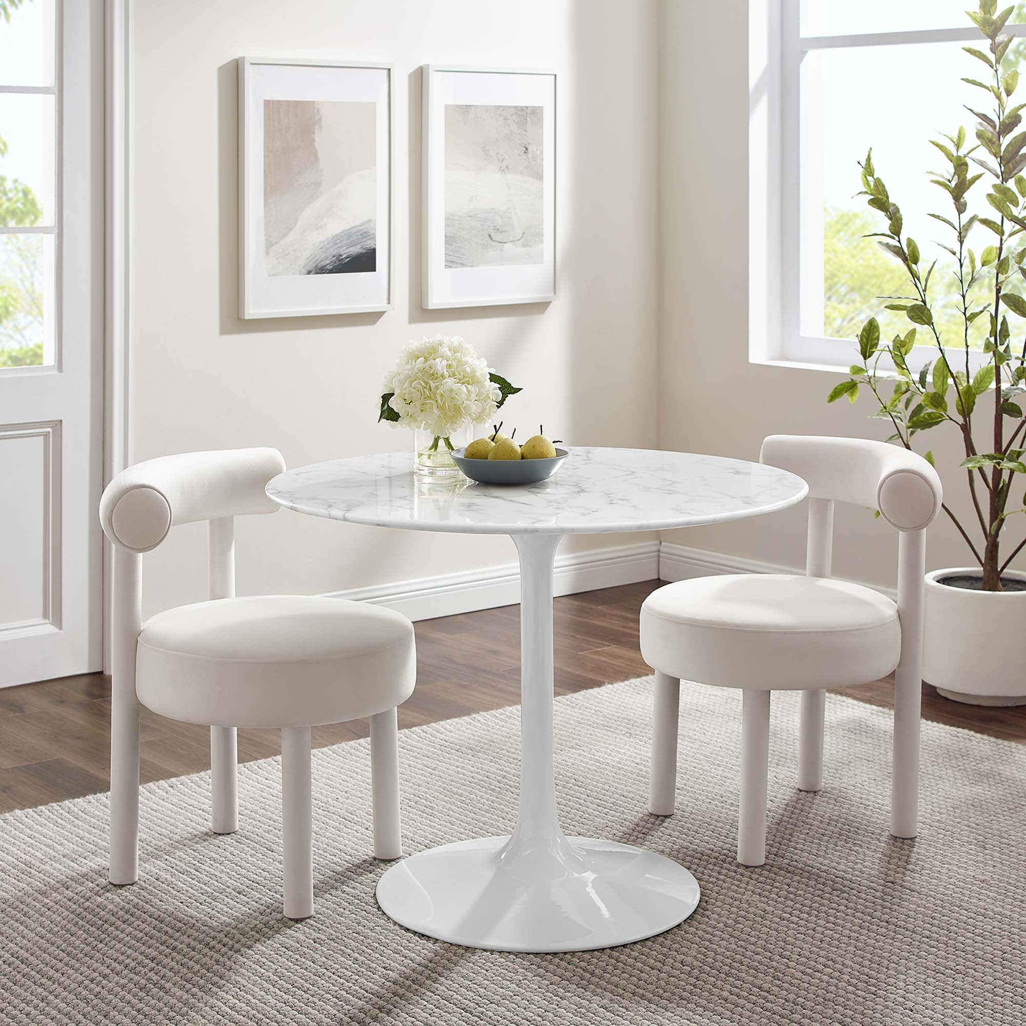 Lippa 40" Round Faux Marble Dining Table in White