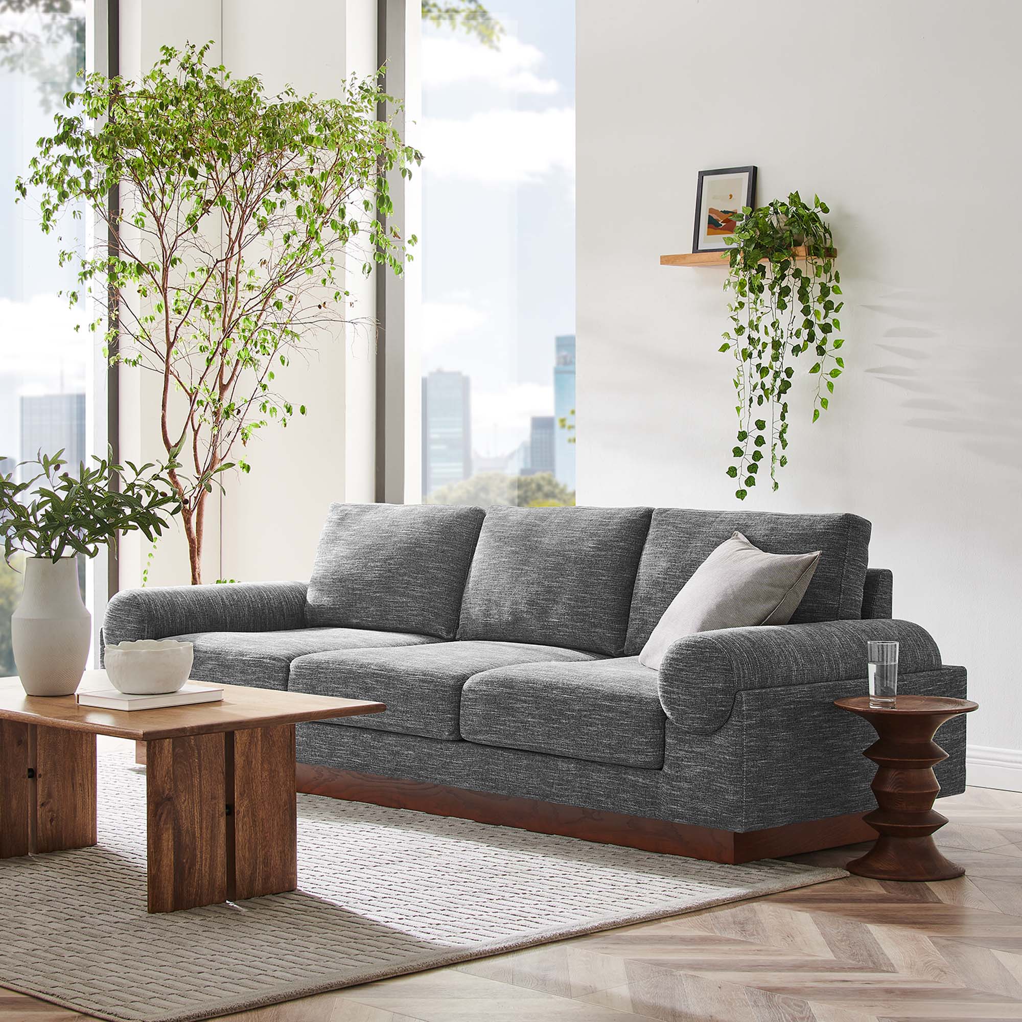 Oasis Upholstered Fabric Sofa: Modern Design, Cozy Seating, Stain-Resistant Comfort
