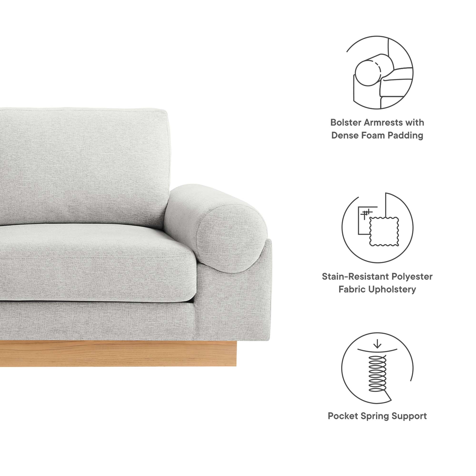 Oasis Upholstered Fabric Sofa: Modern Design, Cozy Seating, Stain-Resistant Comfort