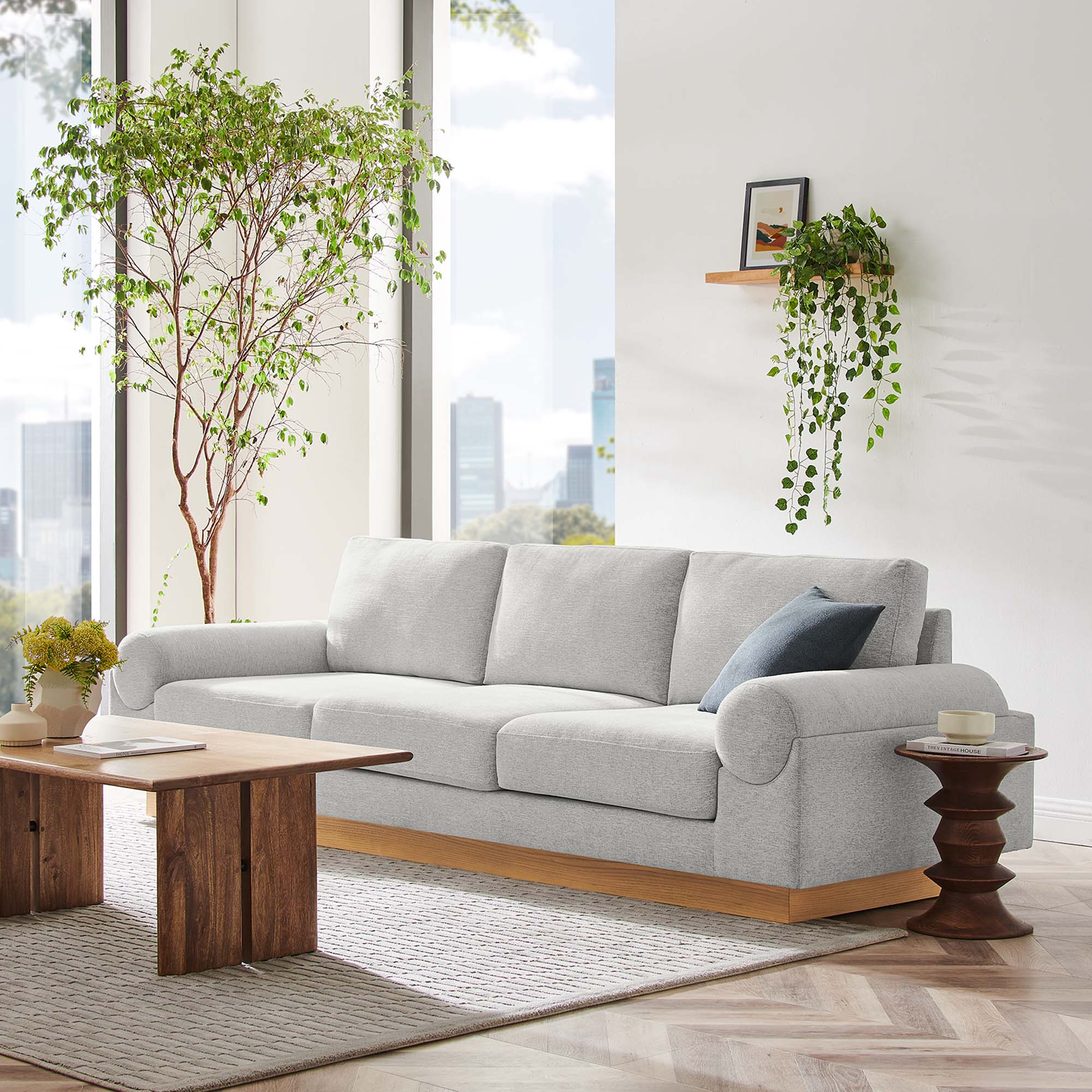 Oasis Upholstered Fabric Sofa: Modern Design, Cozy Seating, Stain-Resistant Comfort