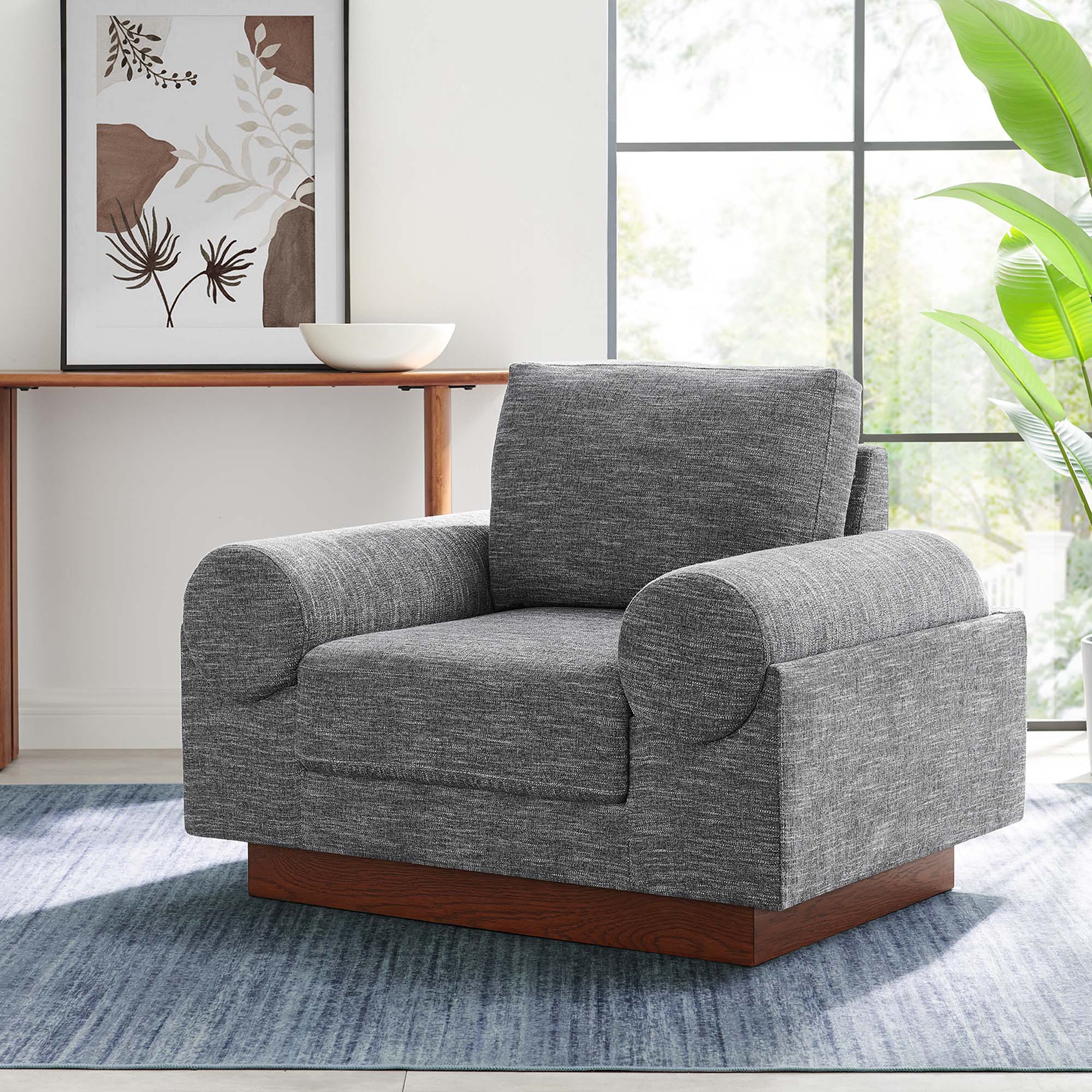 Oasis Upholstered Fabric Armchair: Modern Design, Cozy Seat, Stain-Resistant Comfort