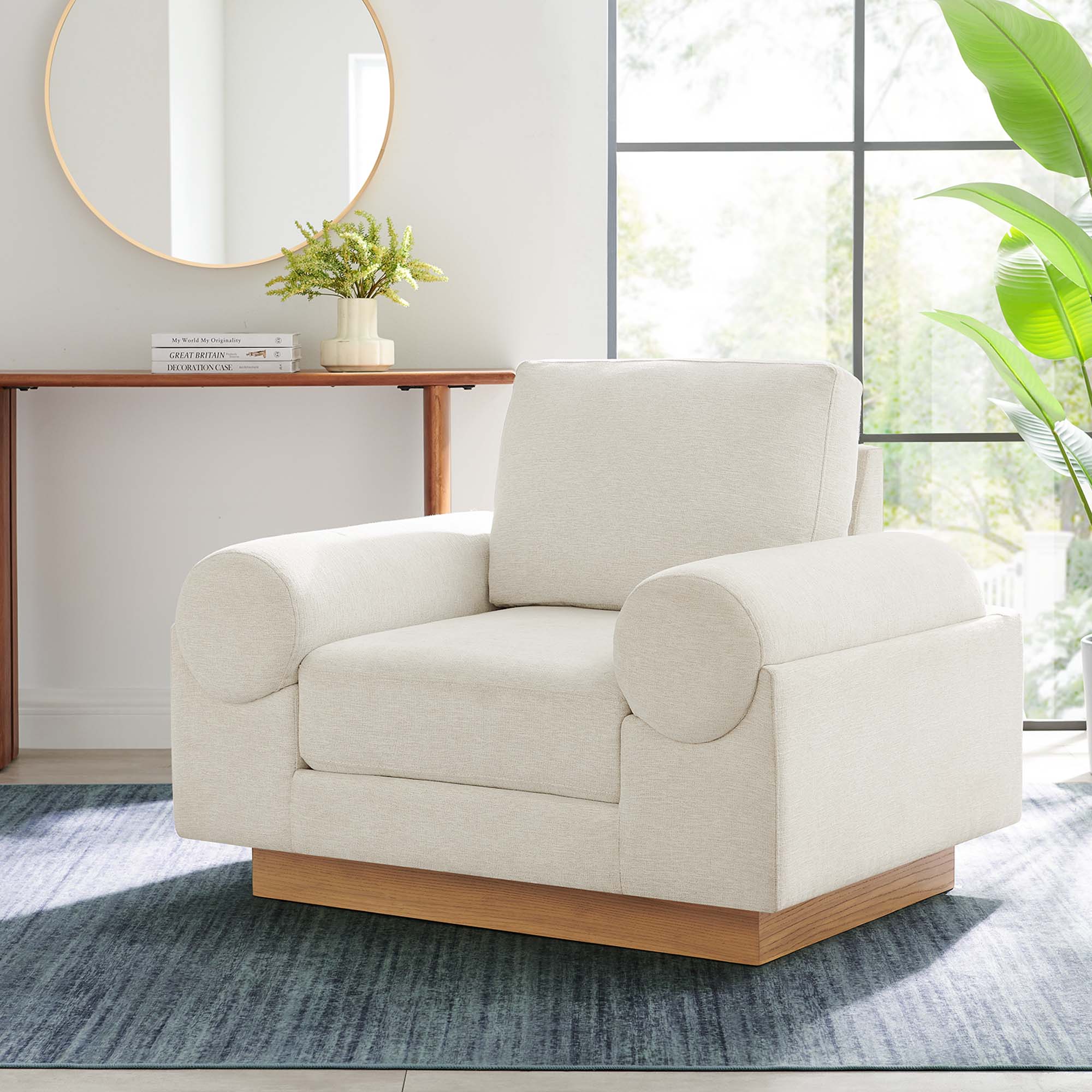 Oasis Upholstered Fabric Armchair: Modern Design, Cozy Seat, Stain-Resistant Comfort