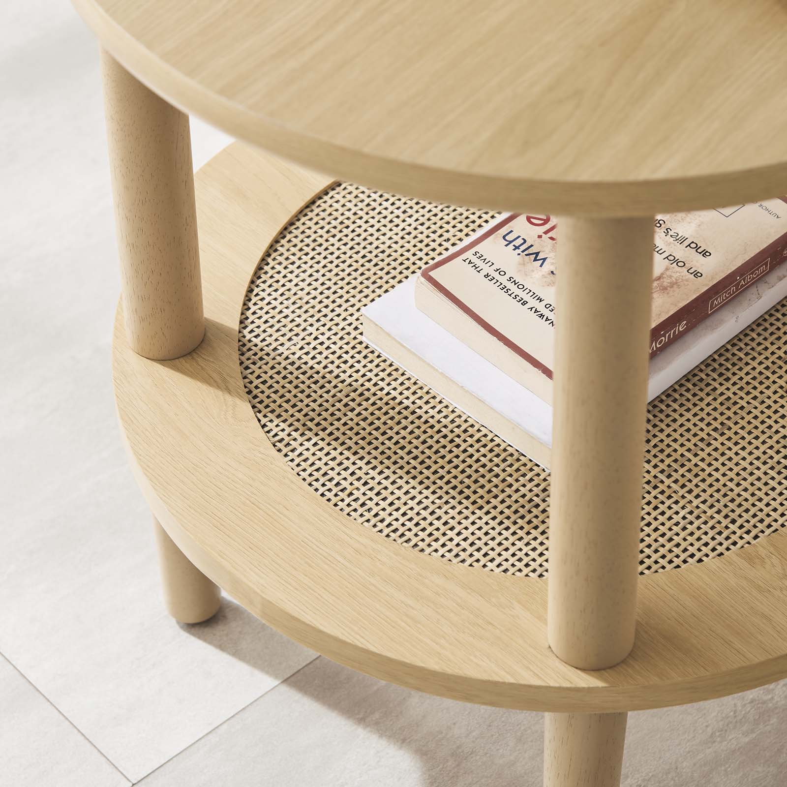 Delta Side Table With Rattan Shelf