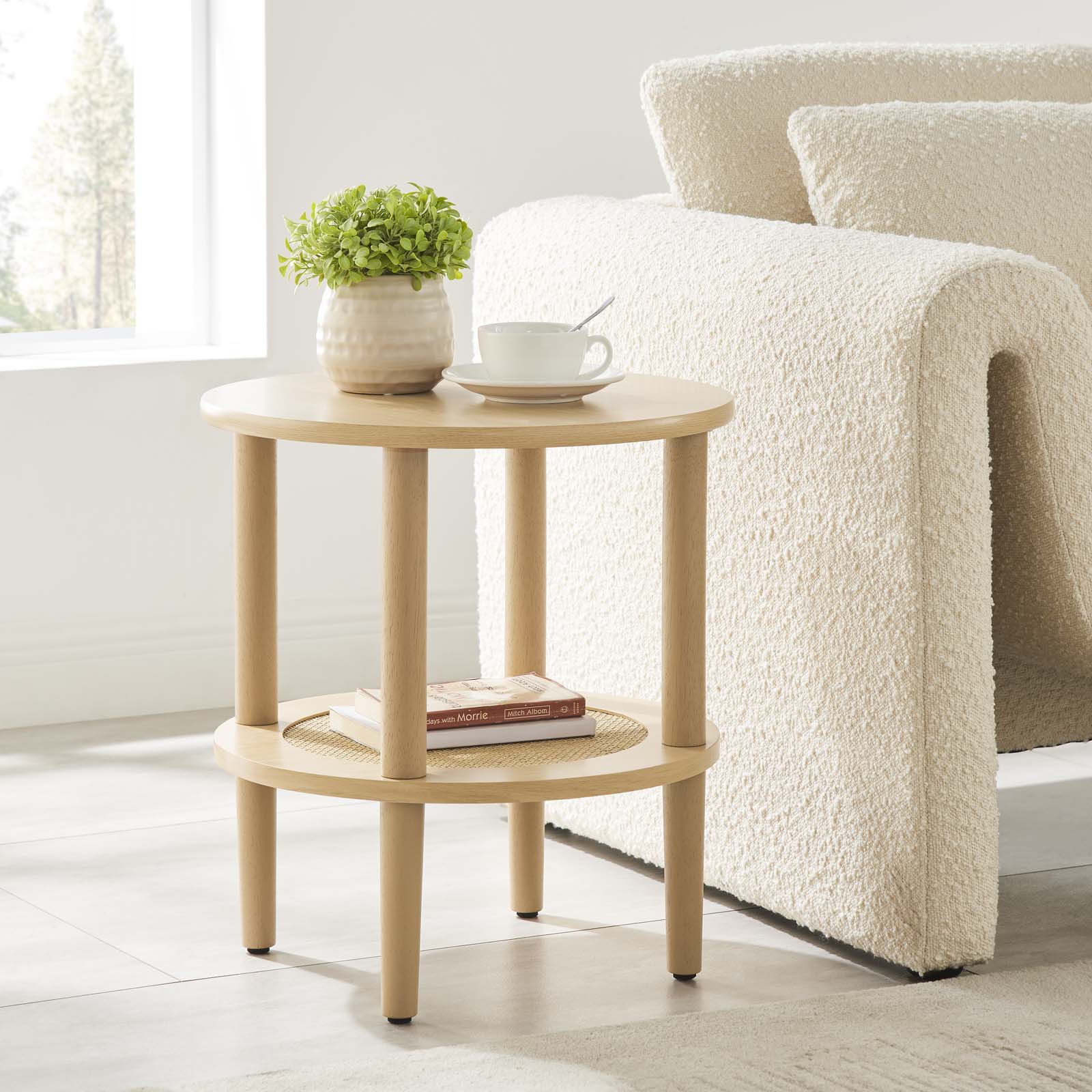 Delta Side Table With Rattan Shelf