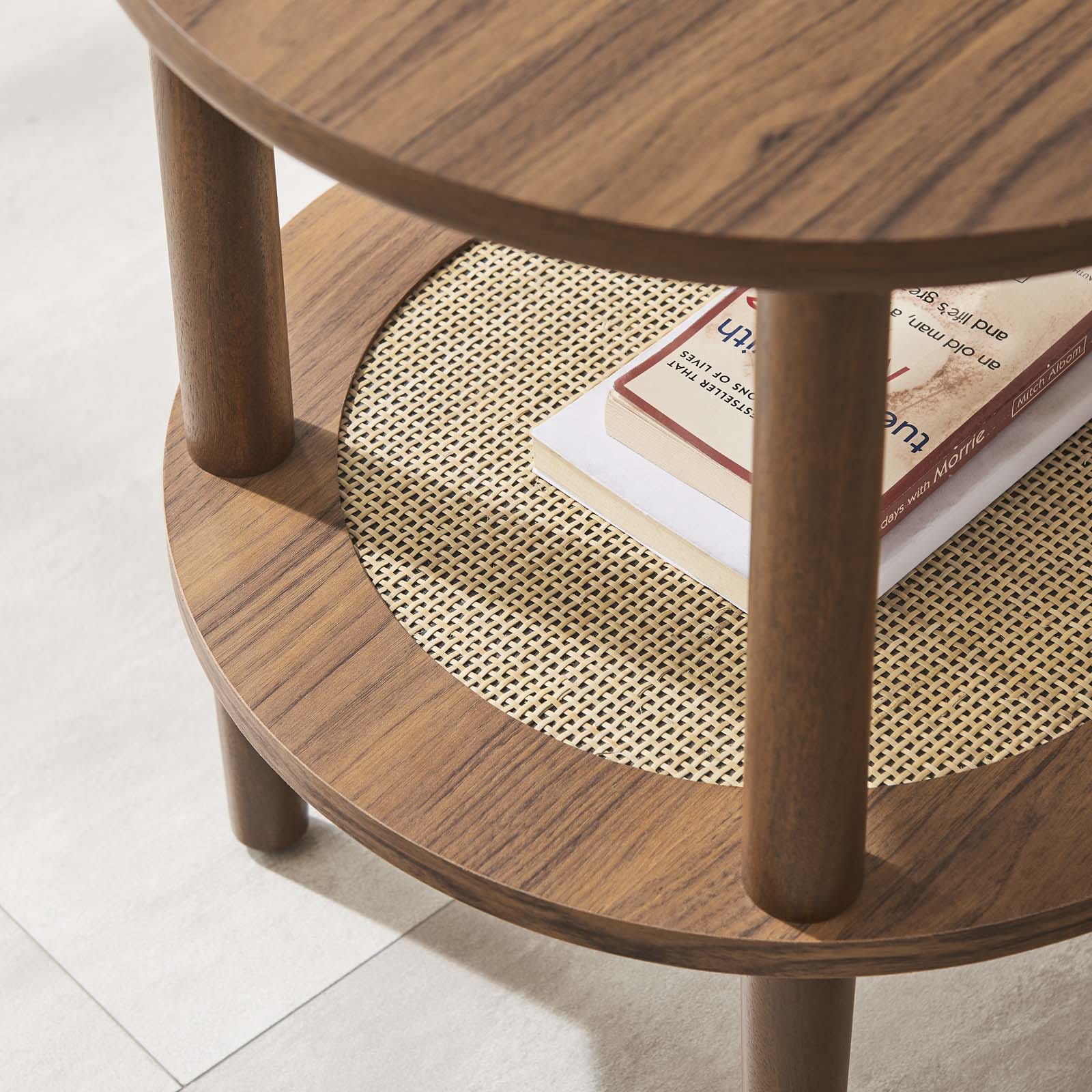 Delta Side Table With Rattan Shelf