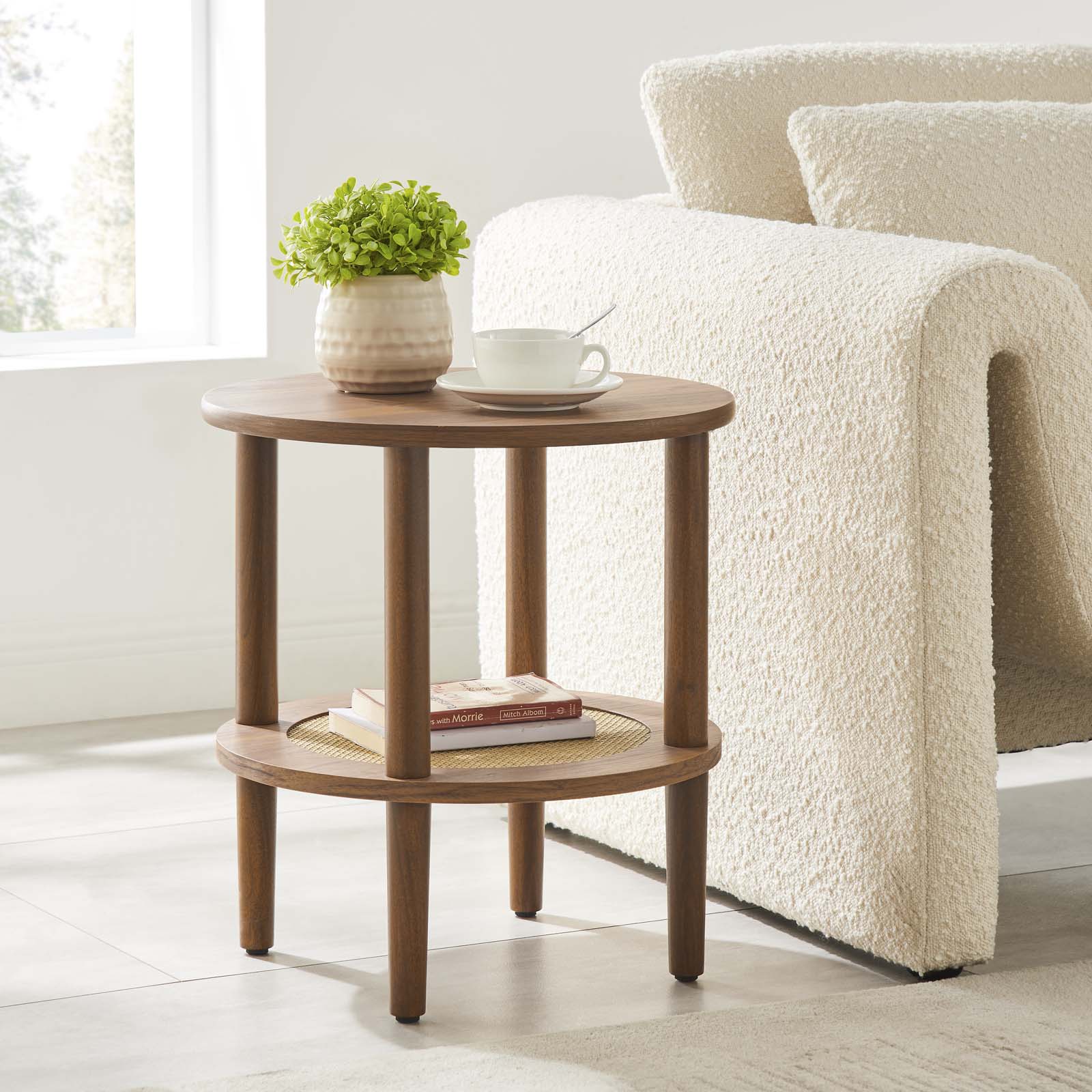 Delta Side Table With Rattan Shelf