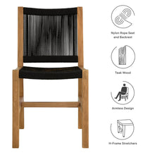Load image into Gallery viewer, Vienna Outdoor Patio Teak and Rope Armless Dining Chairs Set of 2