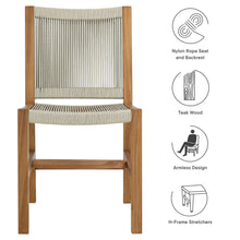 Load image into Gallery viewer, Vienna Outdoor Patio Teak and Rope Armless Dining Chairs Set of 2