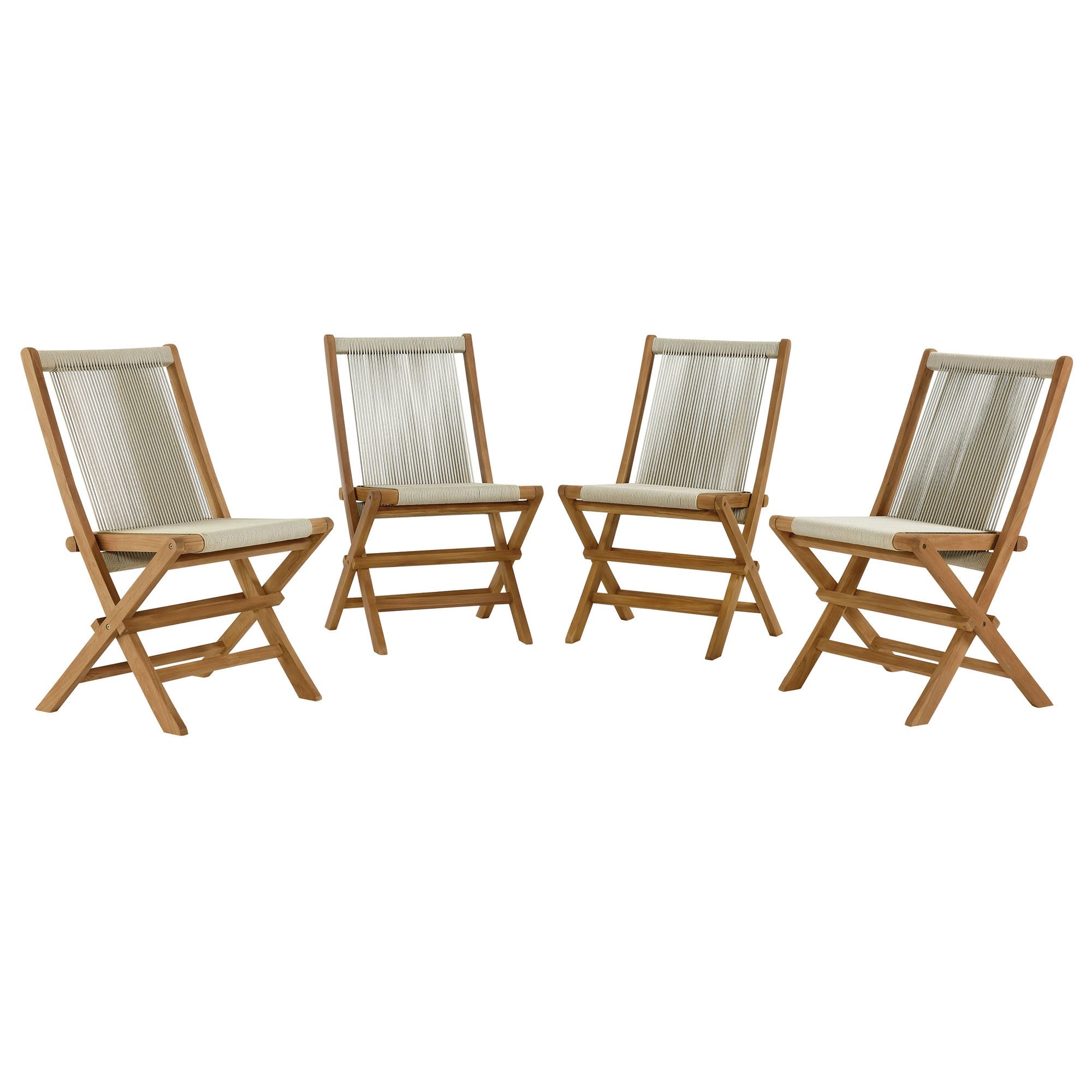 Vienna Outdoor Patio Teak and Rope Folding Chairs Set of 4