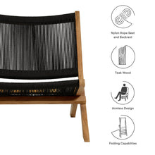 Load image into Gallery viewer, Vienna Outdoor Patio Teak and Rope Folding Accent Lounge Chair