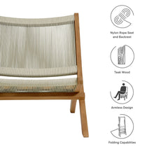 Load image into Gallery viewer, Vienna Outdoor Patio Teak and Rope Folding Accent Lounge Chair