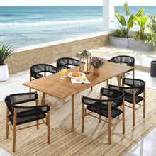 Load image into Gallery viewer, Vienna 7-Piece Outdoor Patio Teak and Rope Dining Set with Curved-Back Armchairs