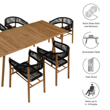 Load image into Gallery viewer, Vienna 7-Piece Outdoor Patio Teak and Rope Dining Set with Curved-Back Armchairs