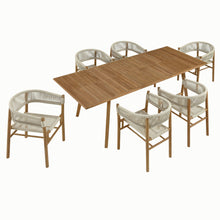 Load image into Gallery viewer, Vienna 7-Piece Outdoor Patio Teak and Rope Dining Set with Curved-Back Armchairs