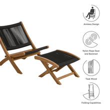 Load image into Gallery viewer, Vienna 2-Piece Outdoor Patio Teak and Rope Folding Accent Lounge Chair and Ottoman Set
