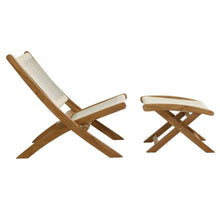 Load image into Gallery viewer, Vienna 2-Piece Outdoor Patio Teak and Rope Folding Accent Lounge Chair and Ottoman Set