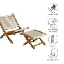Load image into Gallery viewer, Vienna 2-Piece Outdoor Patio Teak and Rope Folding Accent Lounge Chair and Ottoman Set