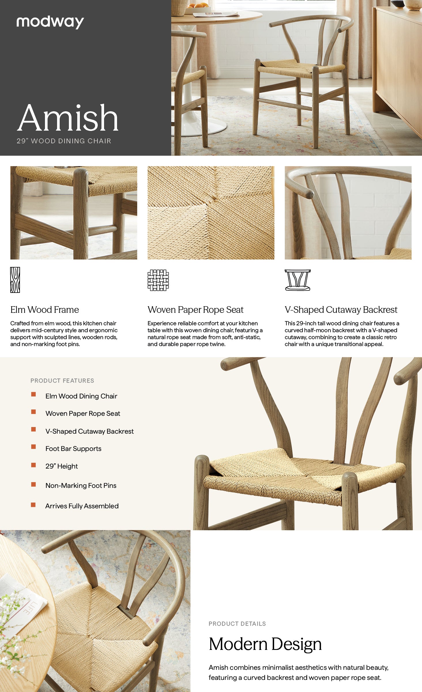 Amish 29" Wood Dining Chair - Black