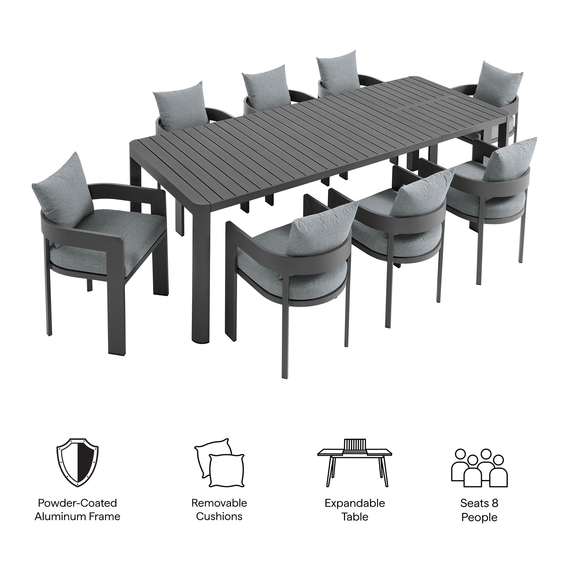 Tahoe 9-Piece Outdoor Patio Aluminum Dining Set With Extendable Table