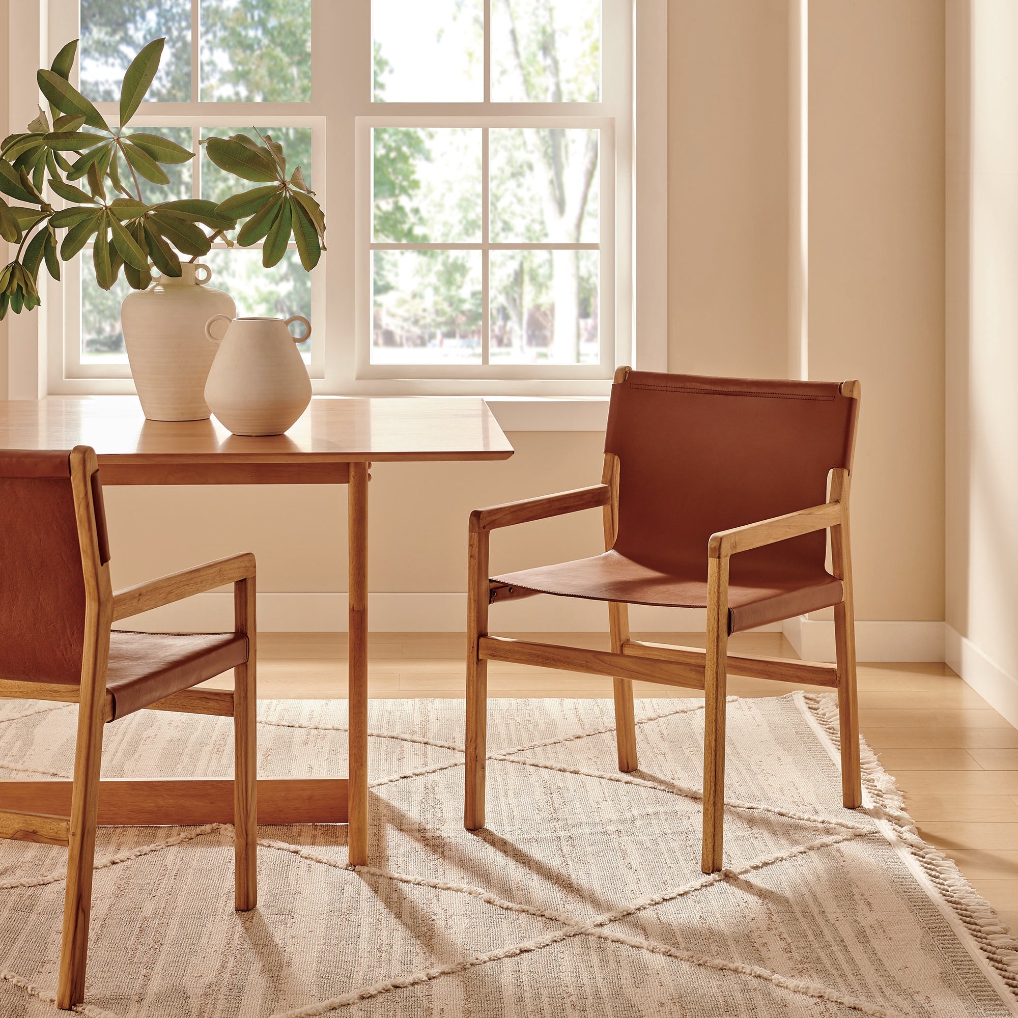 Sonora Genuine Leather Dining Chair, Modern Rustic Design, Sturdy, Comfortable Seating