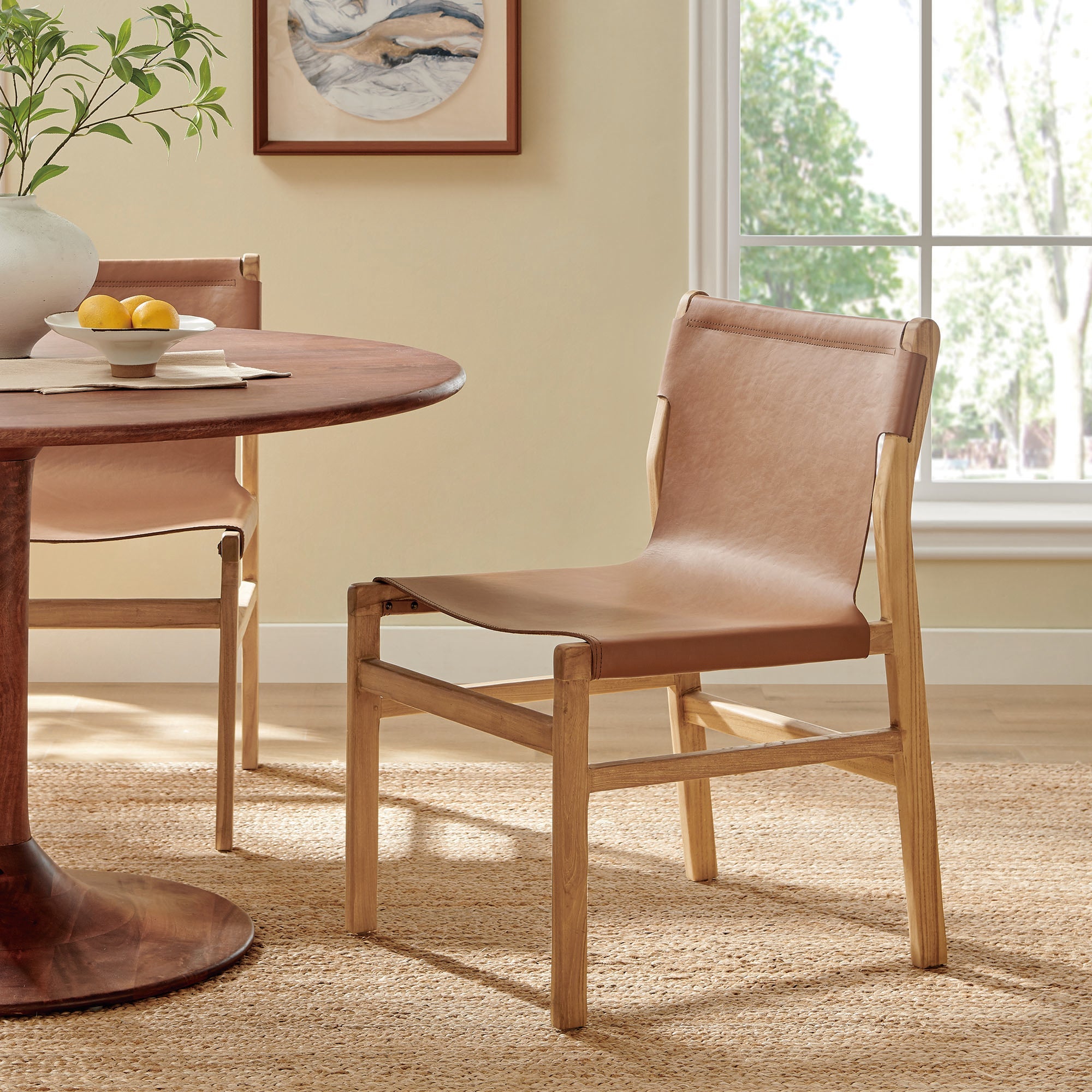 Sonora Genuine Leather Dining Side Chair with Sturdy Wood Frame and Comfort