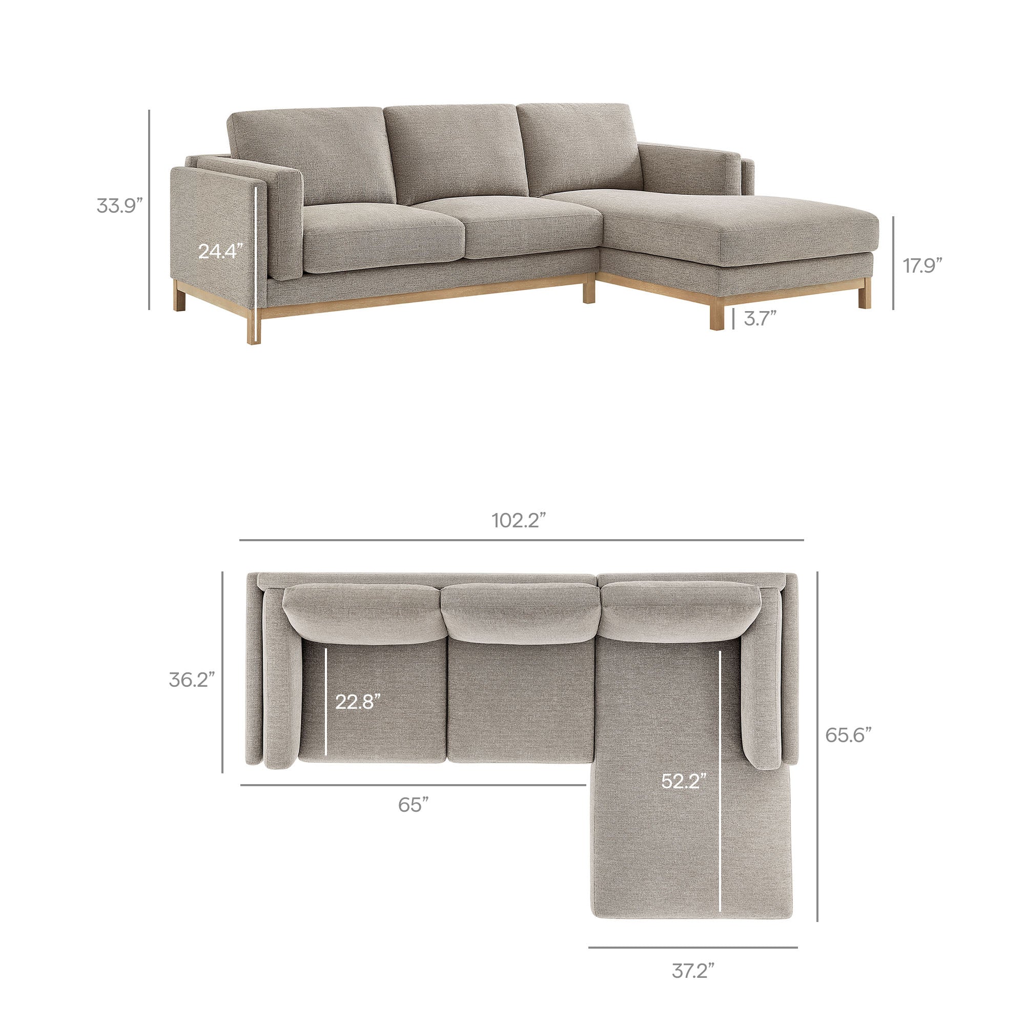 Roscoe Right-Facing Upholstered Sectional Sofa with Chaise