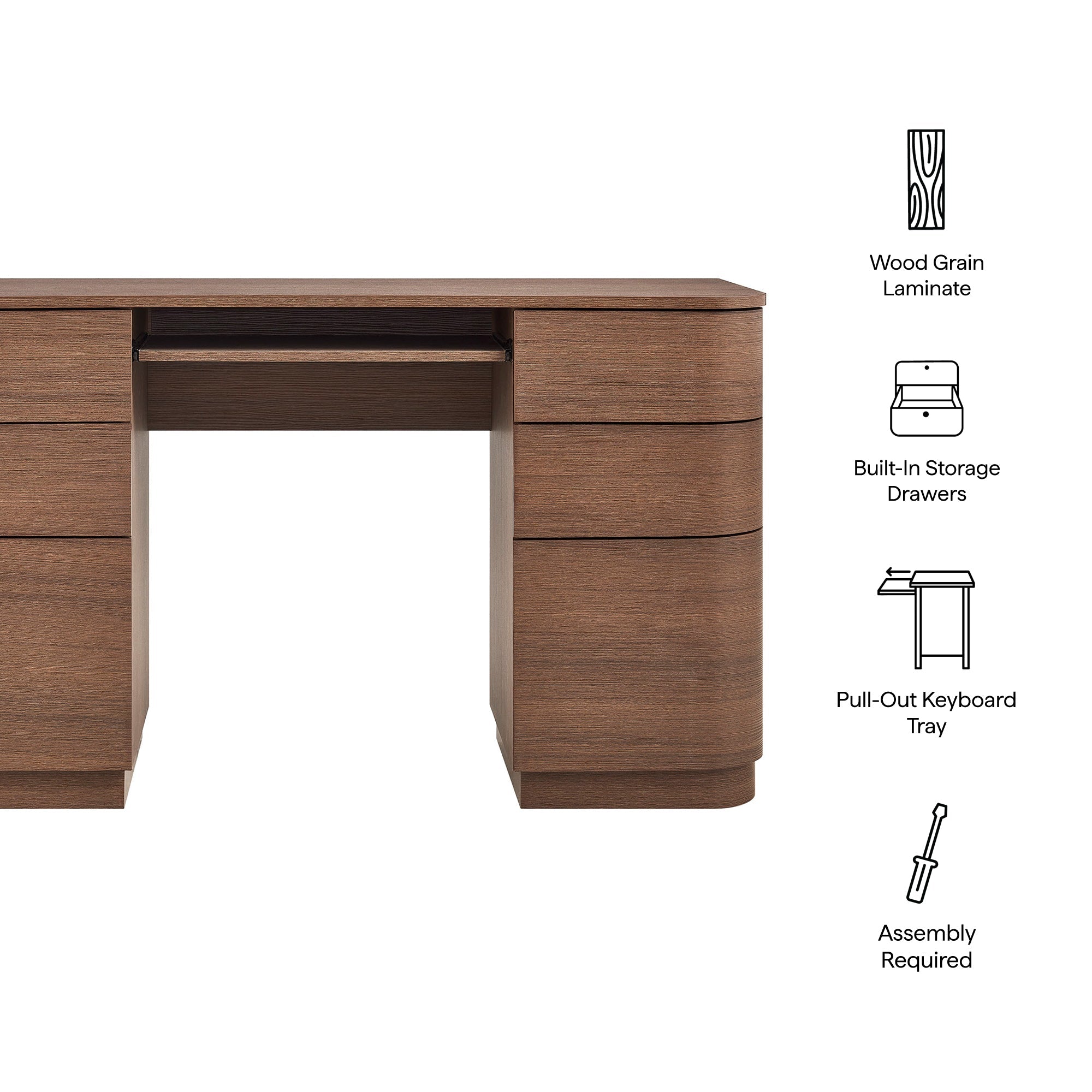 Hillard 6-Drawer Curved Office Desk