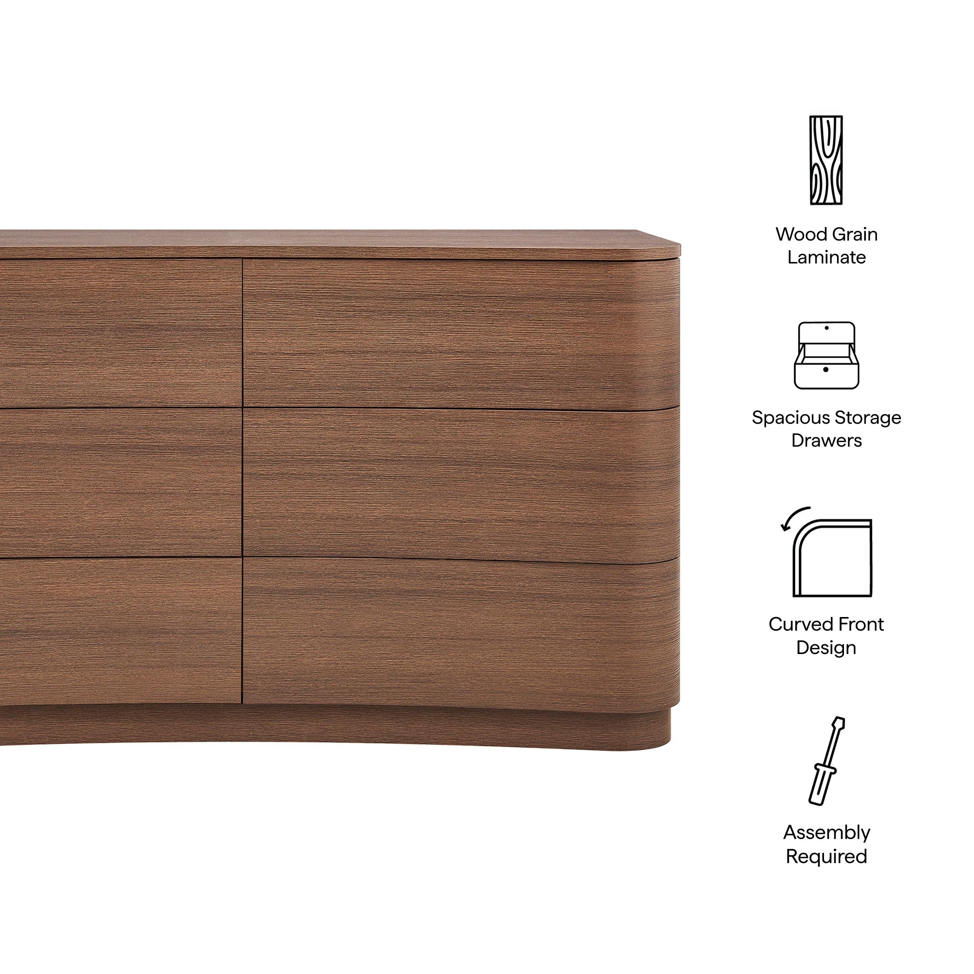 Hillard 6-Drawer Curved Dresser