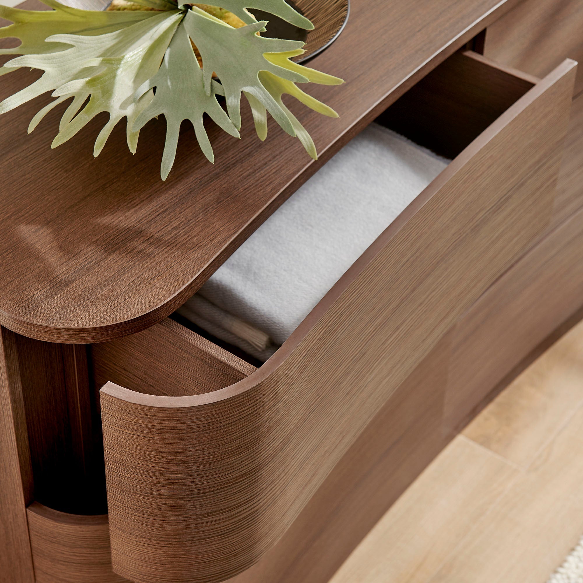 Hillard 6-Drawer Curved Dresser walnut