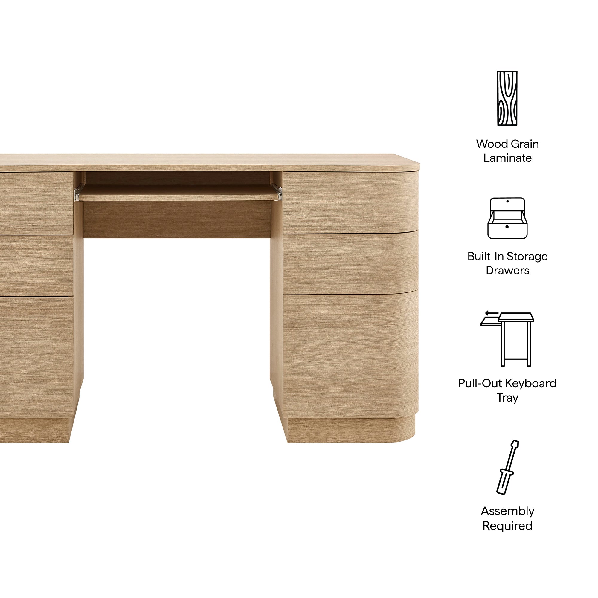 Hillard 6-Drawer Curved Office Desk