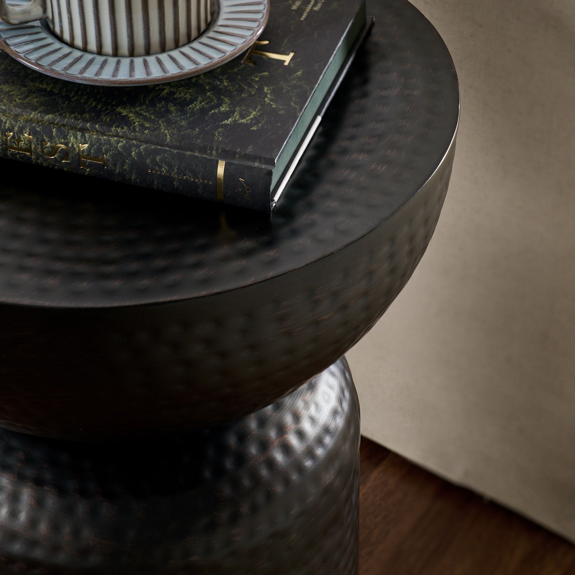 Metal Hammered Side Table in Black