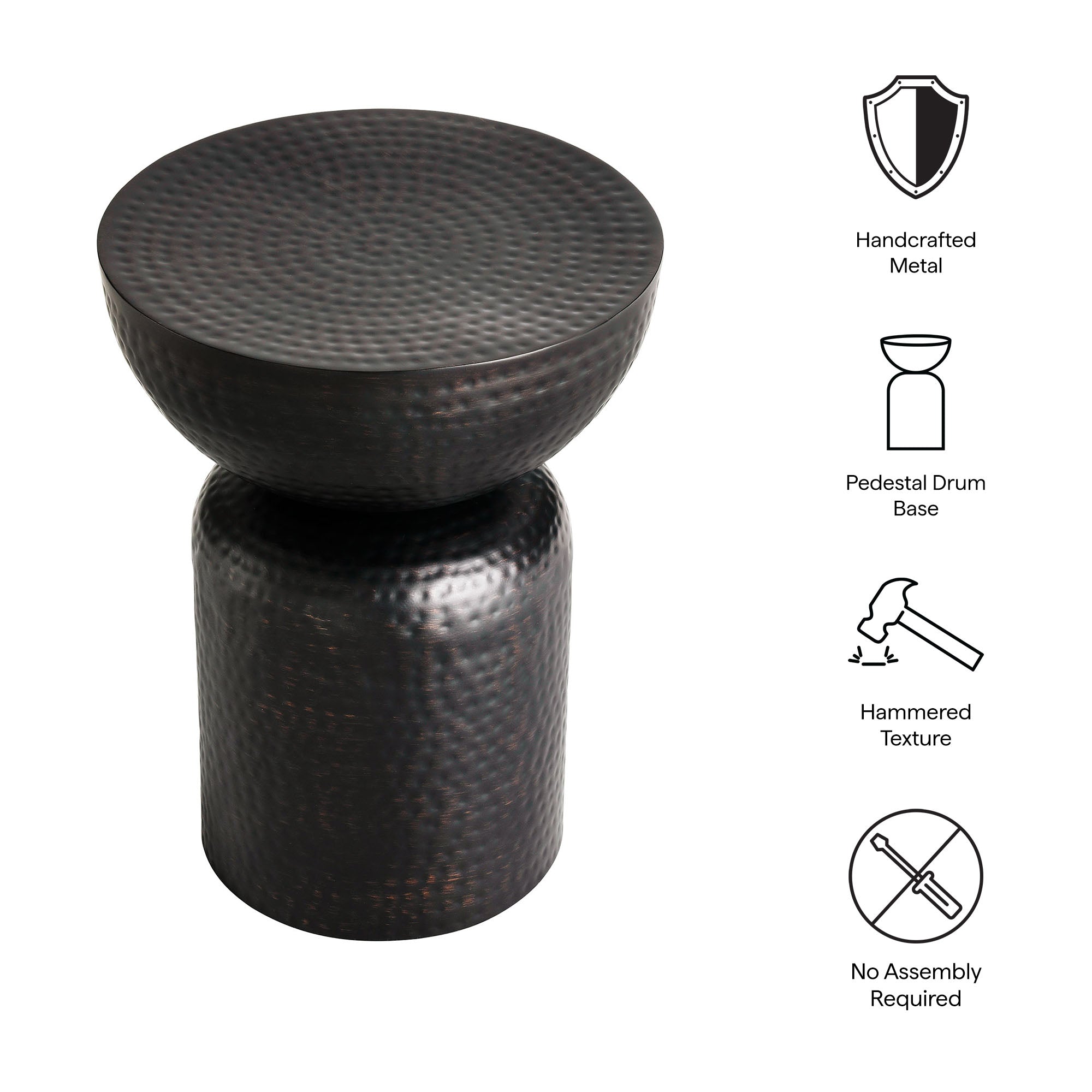 Metal Hammered Side Table in Black