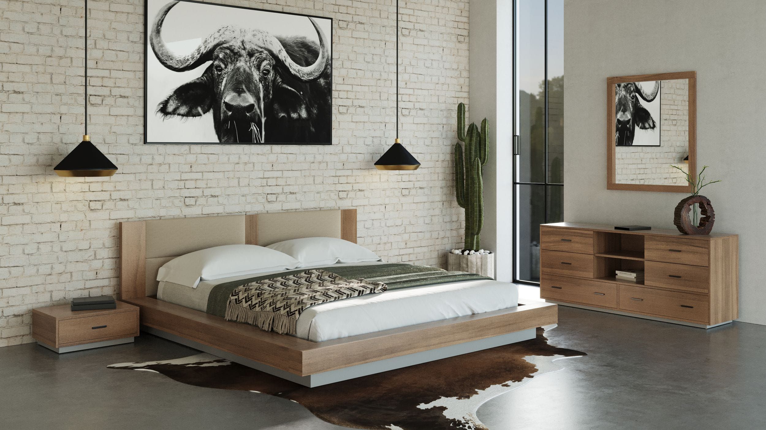 Mikkel Walnut and Grey Bedroom Set in King