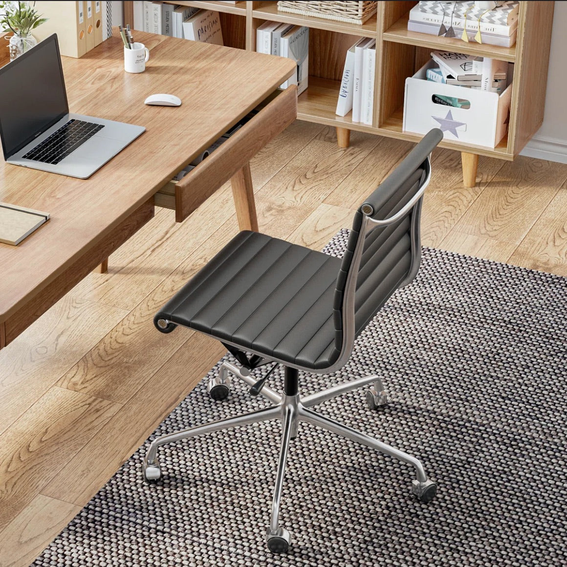 Ribbed Back Office Chair Leather Armless