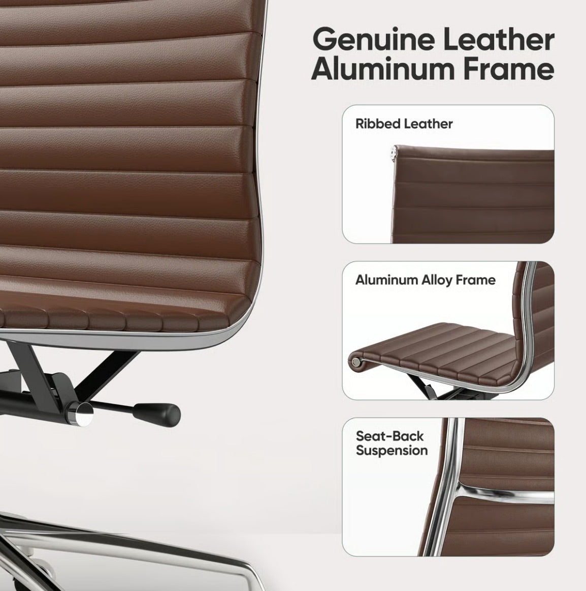 Ribbed Back Office Chair Leather Armless