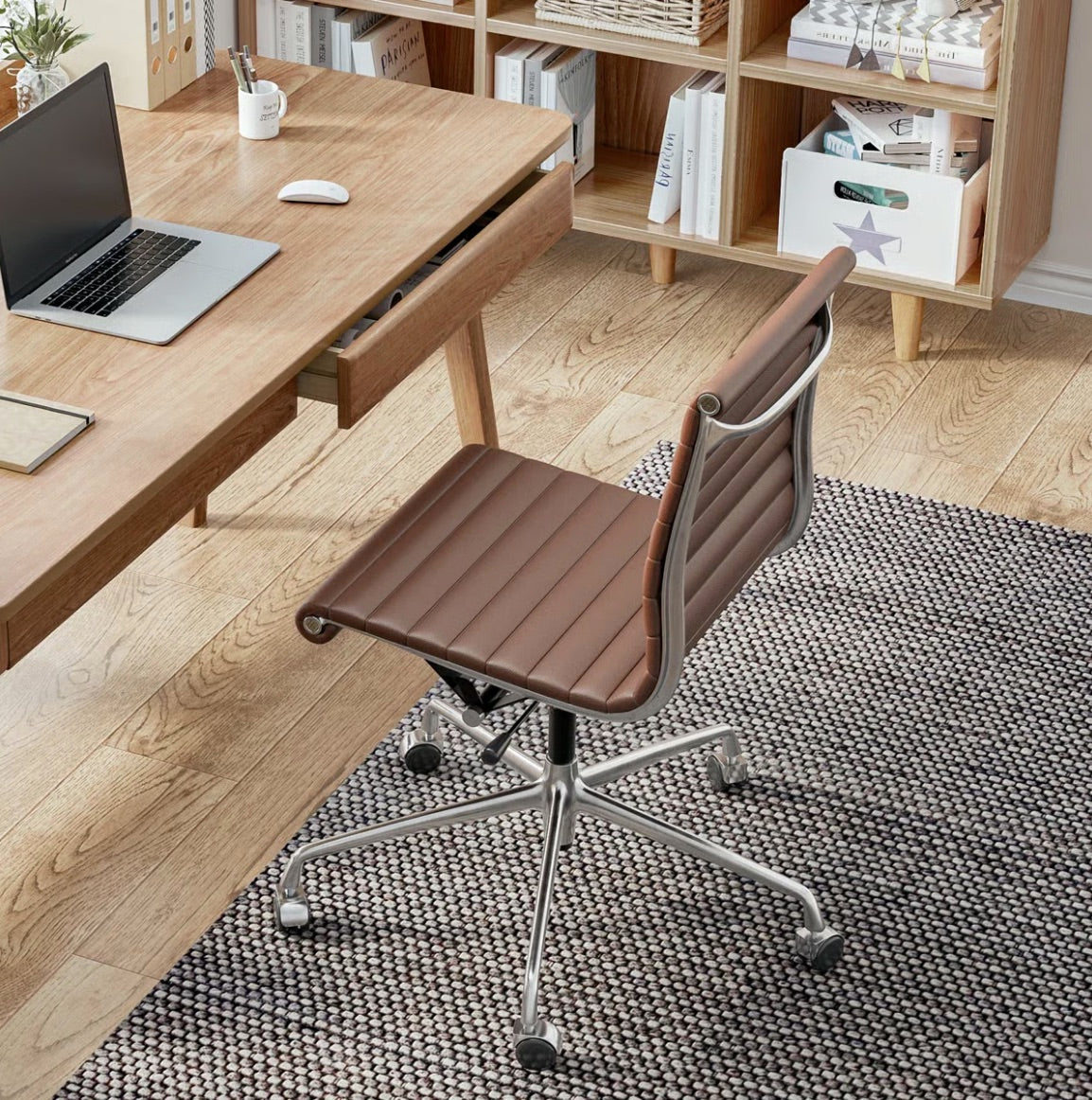 Ribbed Back Office Chair Leather Armless