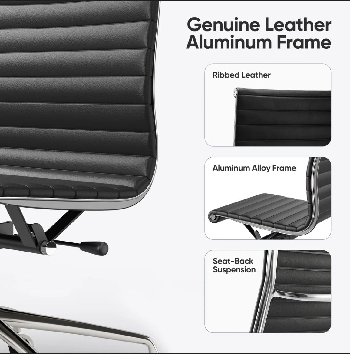 Ribbed Back Office Chair Leather Armless