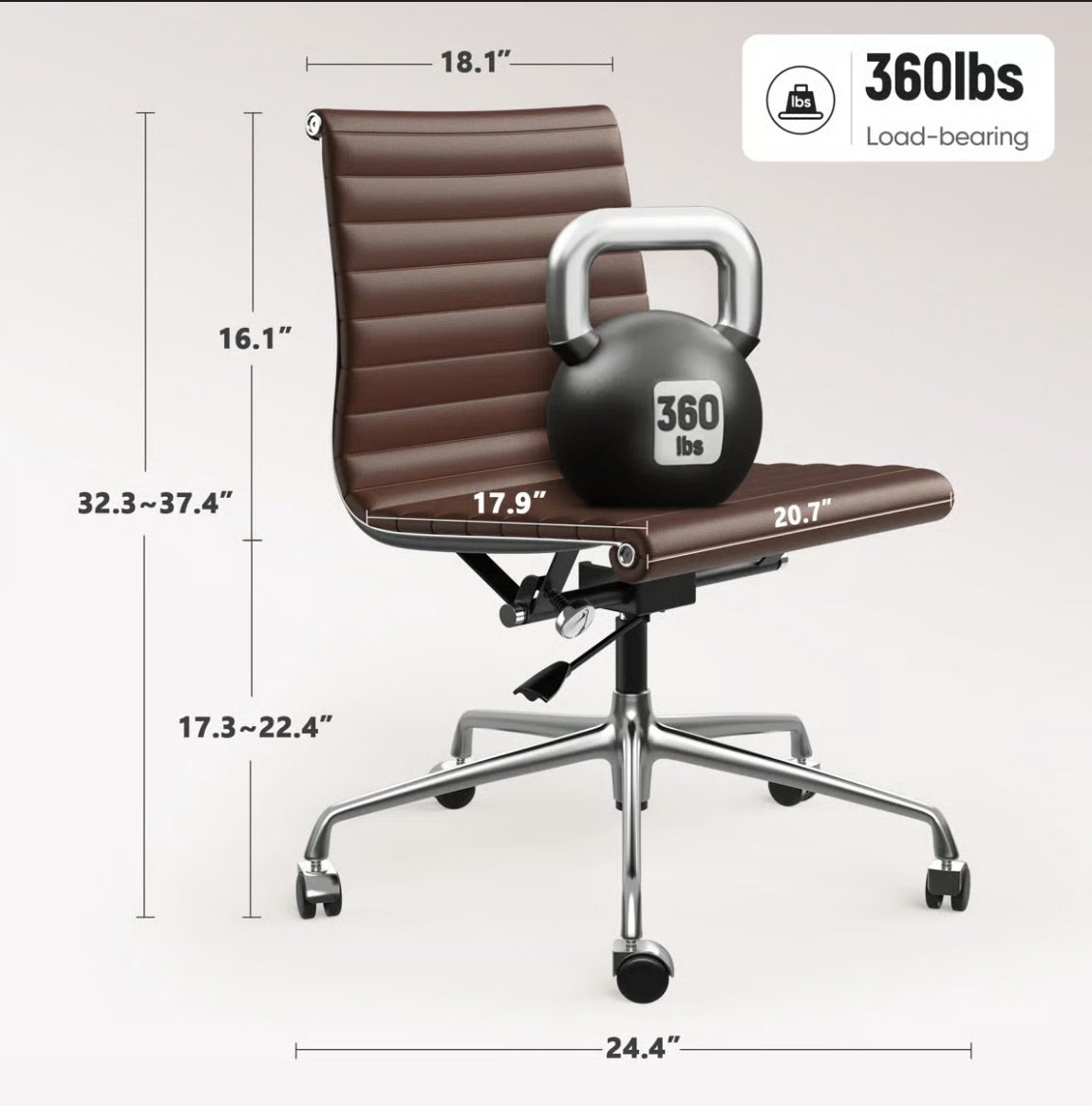 Ribbed Back Office Chair Leather Armless