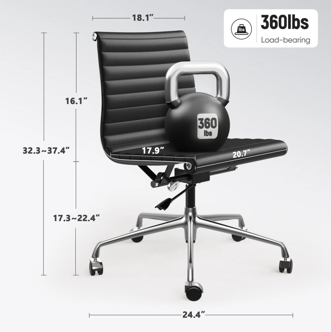 Ribbed Back Office Chair Leather Armless