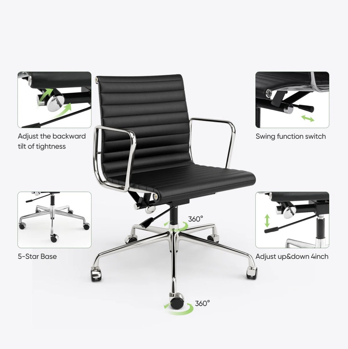 Ribbed Back Office Chair Leather