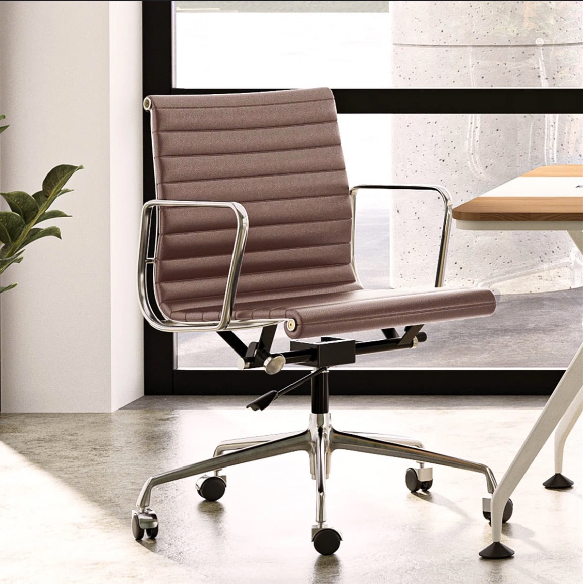 Ribbed Back Office Chair Leather
