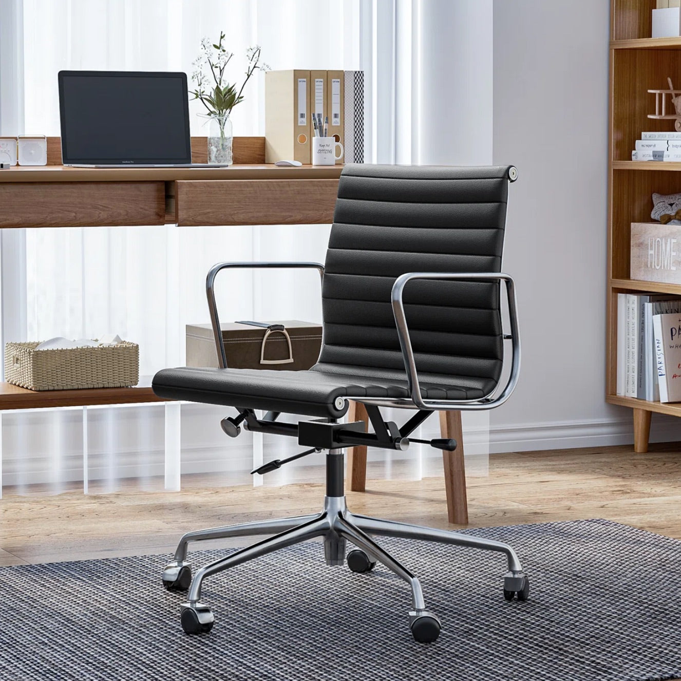 Ribbed Back Office Chair Leather