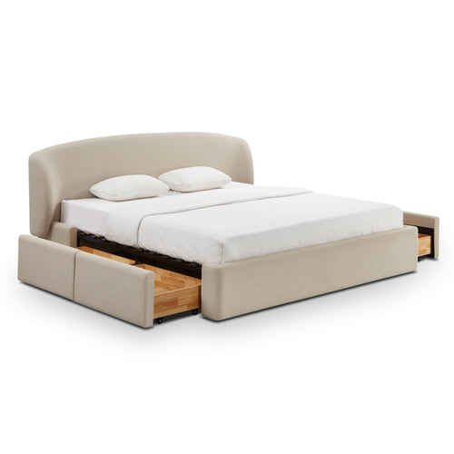 Corey Taupe Upcycled Linen Storage Bed