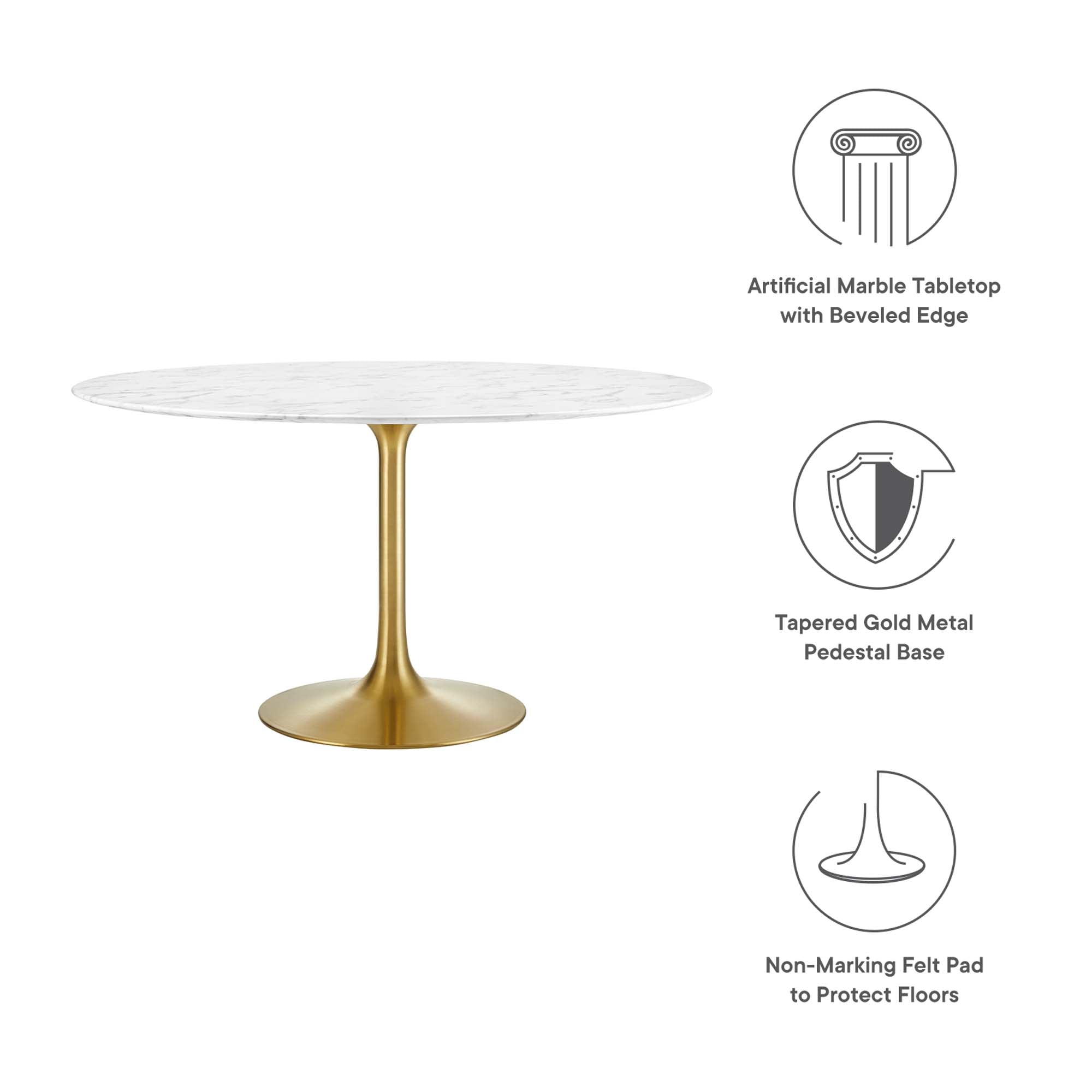 Tulip Round 54" Dining Table Faux Marble