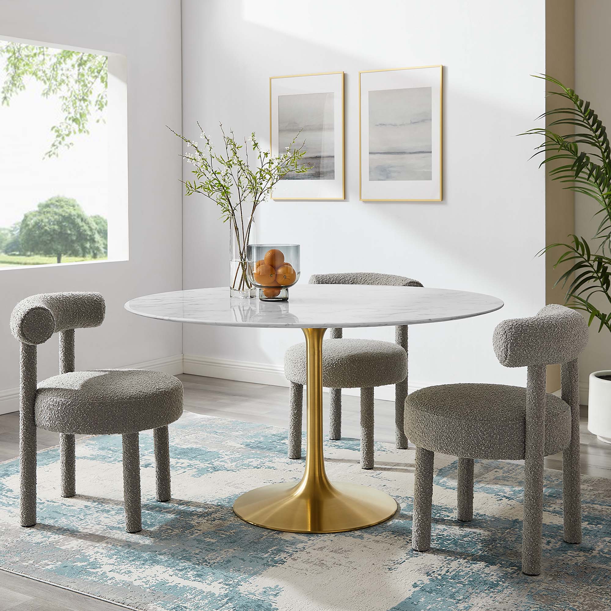 Tulip Round 54" Dining Table Faux Marble